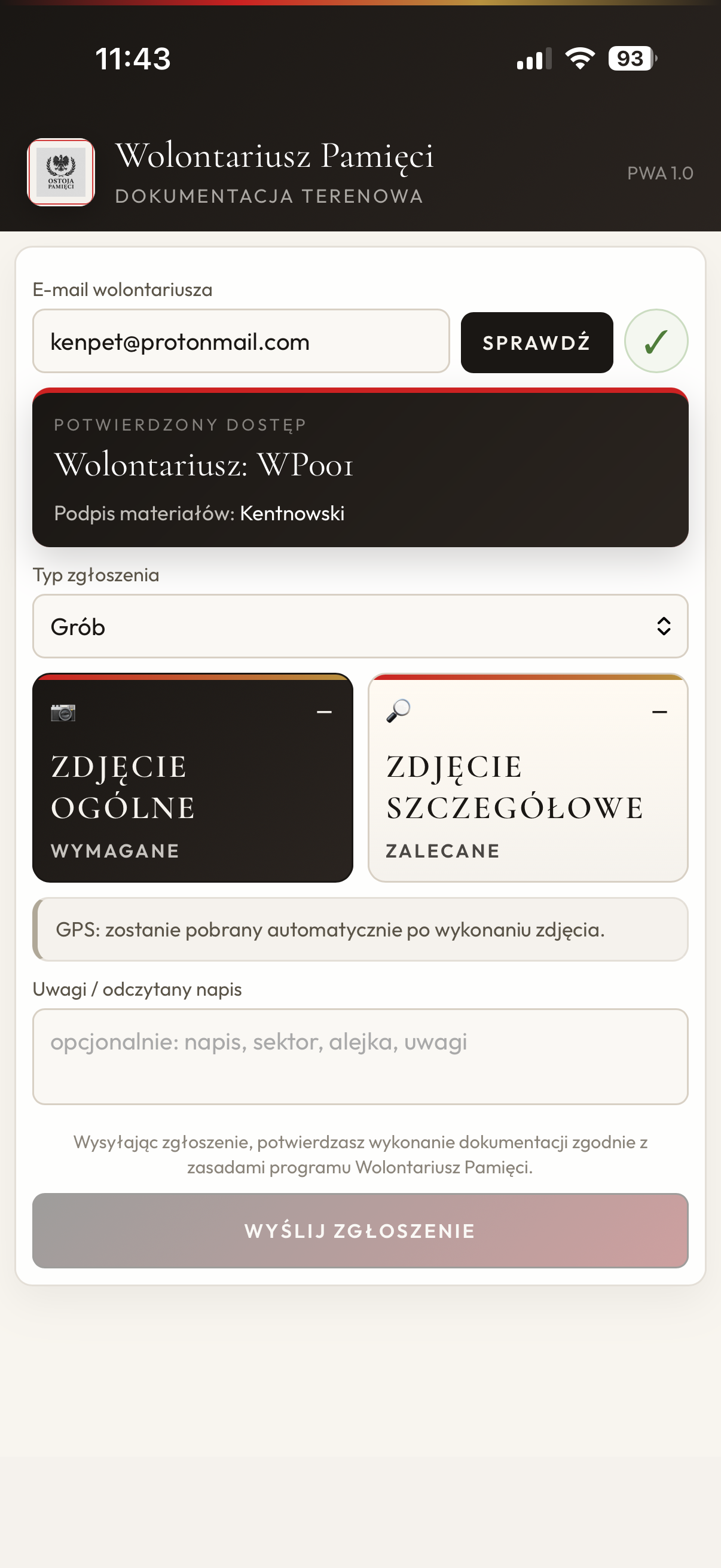 Aplikacja Wolontariusz Pamięci do zgłaszania grobów
