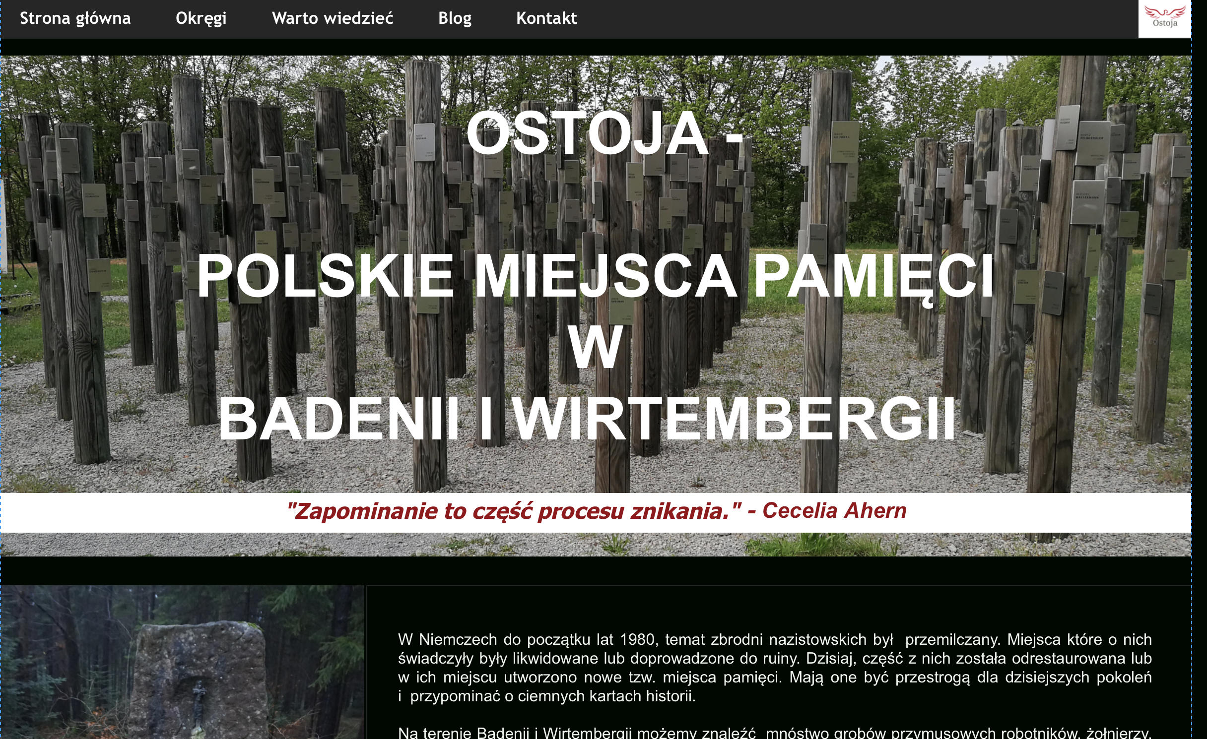 Pierwsza wersja strony Ostoja Pamięci