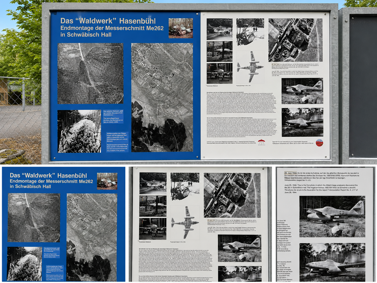Tablica informacyjna poświęcona Waldwerk Hasenbühl i samolotom Messerschmitt Me 262